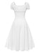 Weiß 1940er Solide Baumwolle Bestickt Spitze Kleid