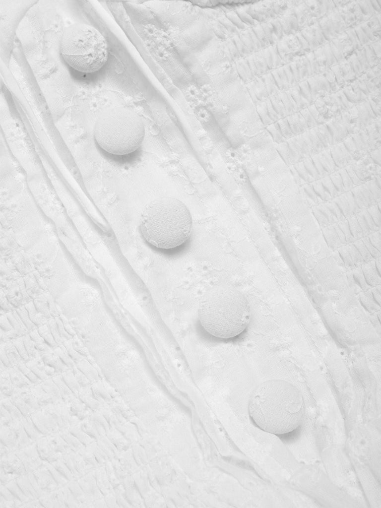 Weiß 1940er Solide Baumwolle Bestickt Spitze Kleid