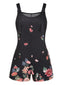 Schwarz 1950er Einstellbar Träger Blumen Romper