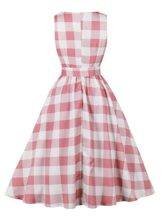 Rosa 1950er Taste Bogen Gingham Plaid Kleid