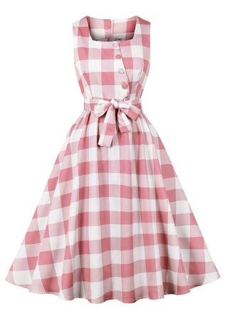 Rosa 1950er Taste Bogen Gingham Plaid Kleid