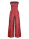 1970er Bohemien Trägerlos Schlitz Gesmokt Jumpsuit