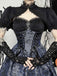 Blau 1980er Gotik Steampunk Blumen Drucken Spitze Patchwork Blase Kleid