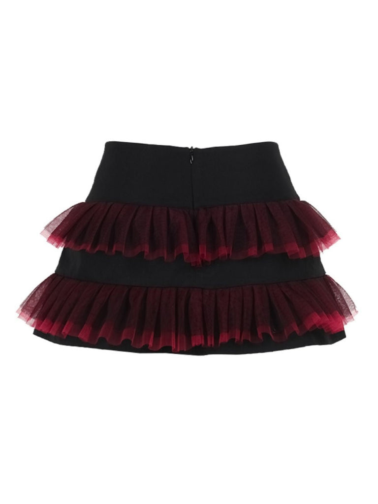 Schwarz 1980er Gothic Steampunk Netz Rüschen Mini Rock