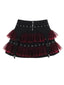 Schwarz 1980er Gothic Steampunk Netz Rüschen Mini Rock