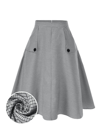 Grau 1950er Hohe-Taille Plaids Tasten Rock