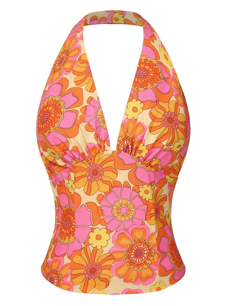 2PCS 1960er Blumen Halfter Top & Solide Rock