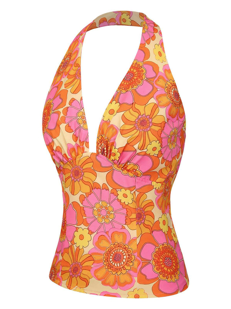 2PCS 1960er Blumen Halfter Top & Solide Rock