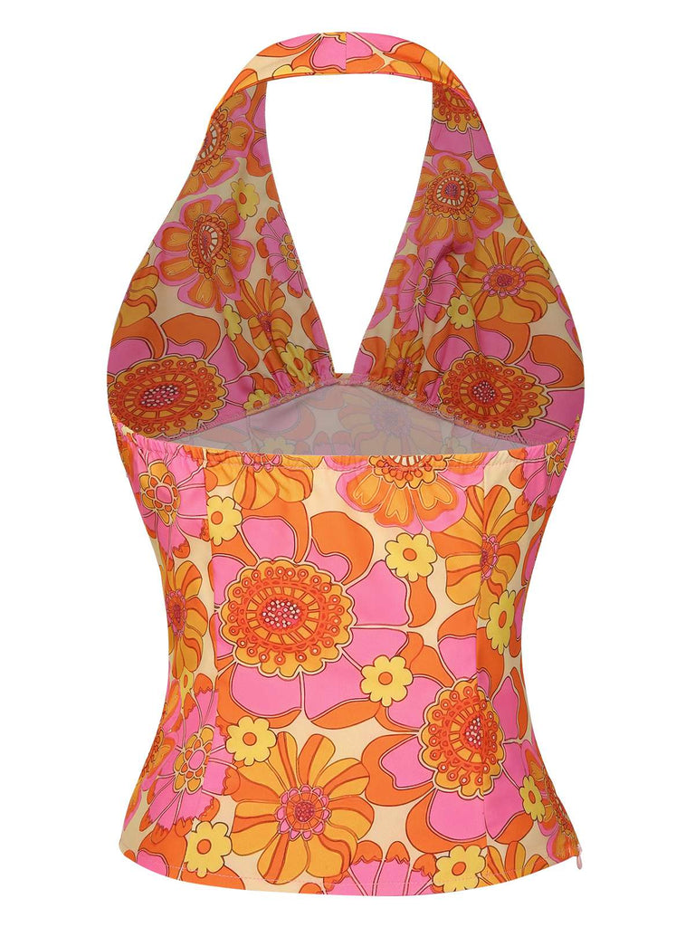 2PCS 1960er Blumen Halfter Top & Solide Rock