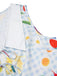 [Vorverkauf] Blau 1970er Plaid Obst & Blumen Romper