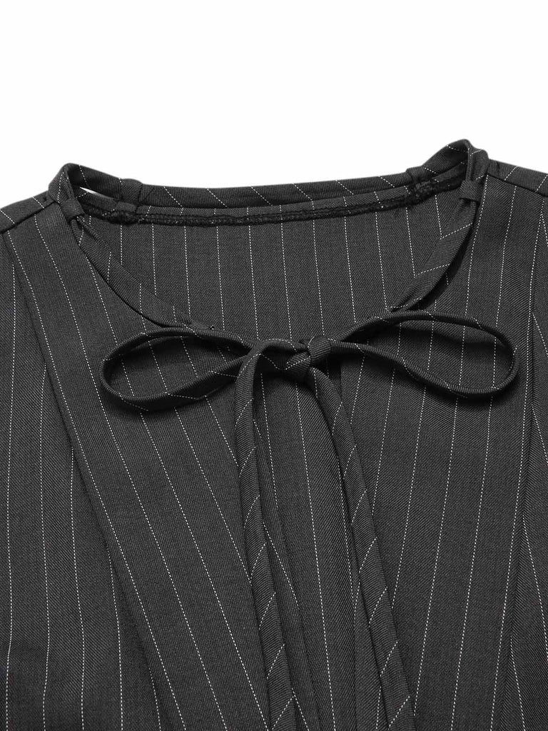 Dunkelgrau 1950er Streifen Gürtel Jumpsuit
