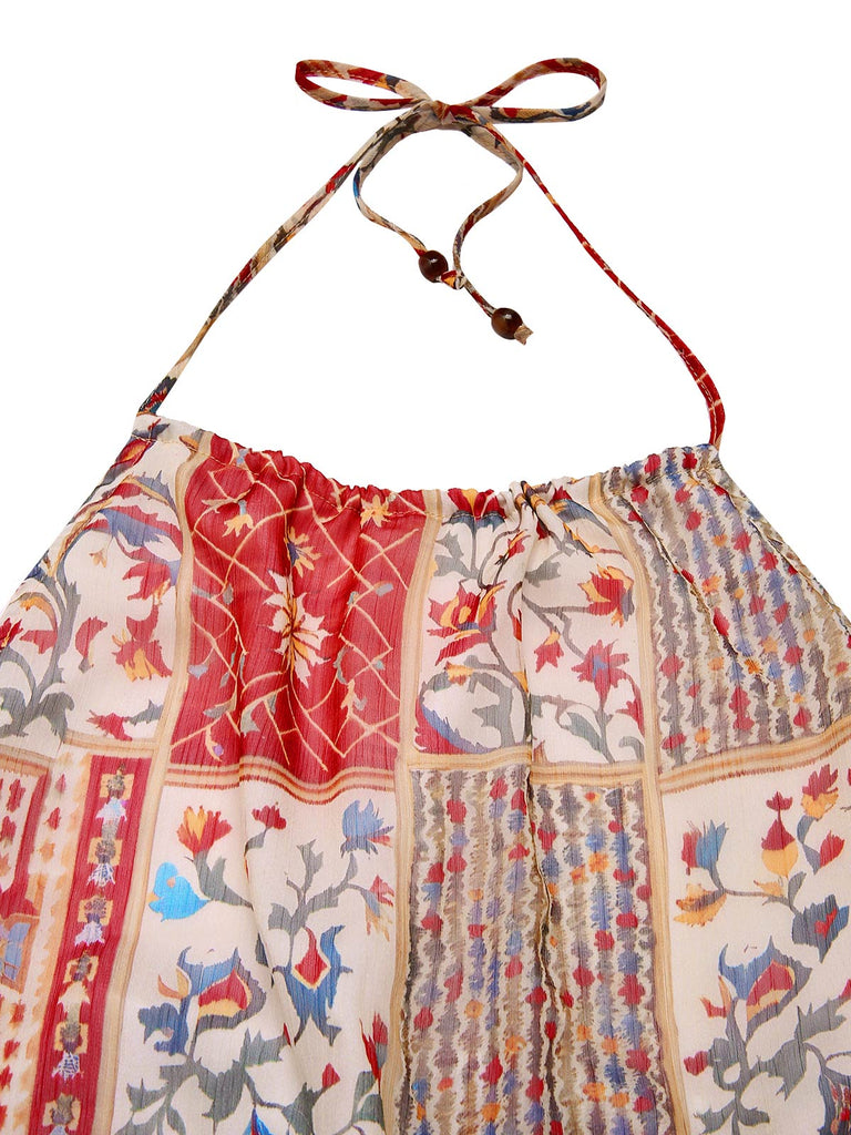 [Vorverkauf] 1970er Halter Boho Blumen Korn Jumpsuit