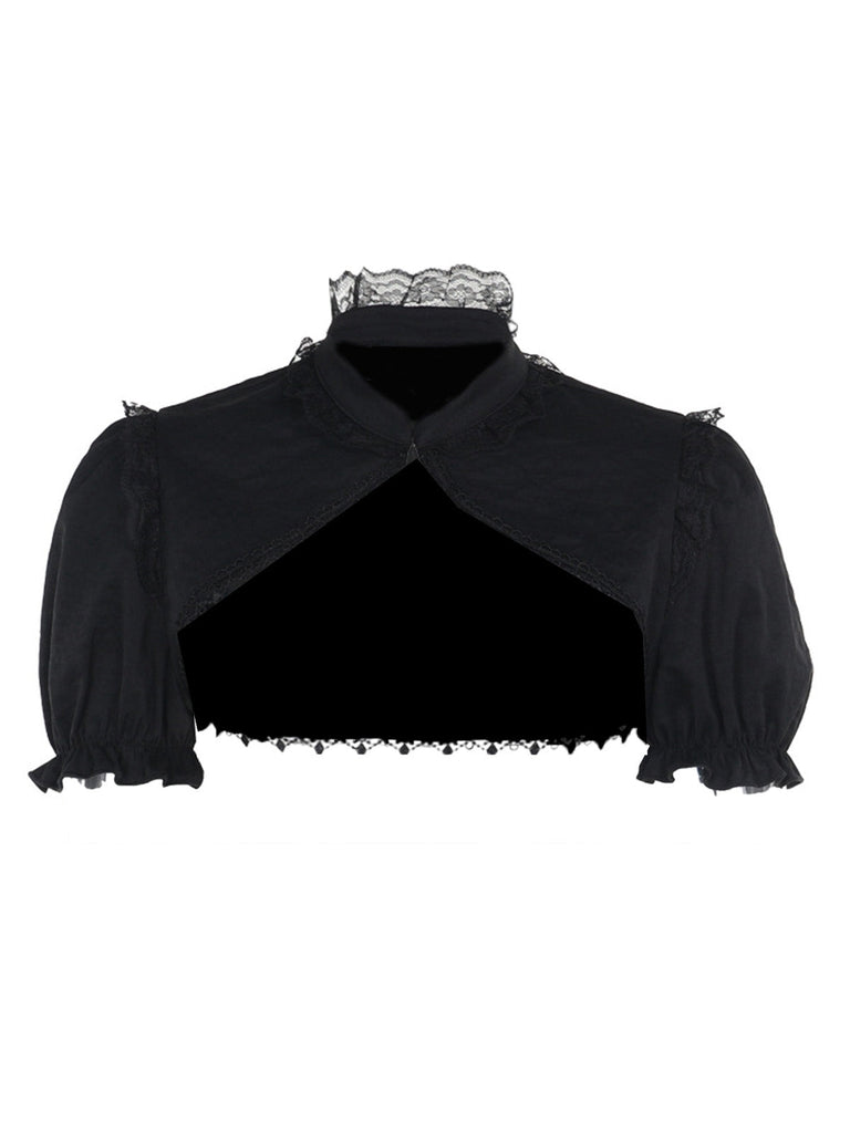2PCS Schwarz & Blau 1980er Gothic Kap Strickjacke & Blumen Besticktes Kleid