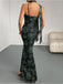 Grün 1930er Blumen Spaghetti Träger Fischschwanzkleid