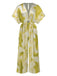 1930er Batik V-Ausschnitt Plissiertes Ring Jumpsuit