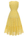 Gelb 1950er Spitze Patchwork Tupfen Kleid