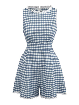 1950er Baumwolle Spitze Patchwork Gingham Plaid Romper