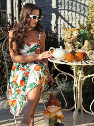 Orange 1950er Bogen-Taille Träger Kleid