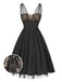 Schwarz 1950er Spitze Blumen Netz Swing Kleid