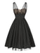 Schwarz 1950er Spitze Blumen Netz Swing Kleid