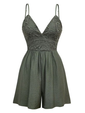 Dunkelgrün 1950er Stickerei Patchwork Gesmokt Romper