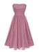 Rosa 1950er Trägerlos Gerüschtes Netz Ärmellos Kleid
