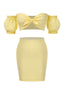 2PCS Gelb 1960er Solide Rohr Top & Bodycon Rock