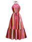 Mehrfarbig 1970er Halfter Regenbogen Streifen Patchwork Kleid