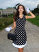 Schwarz 1960er Polka Dots V-Ausschnitt Kleid
