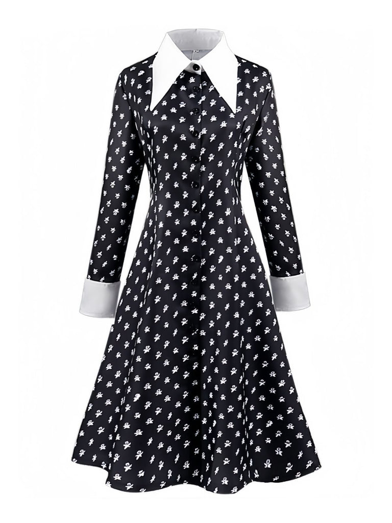 [Vorverkauf] Schwarz 1940er Wednesday Kostüm Mittwoch Addams-Stil Kleid