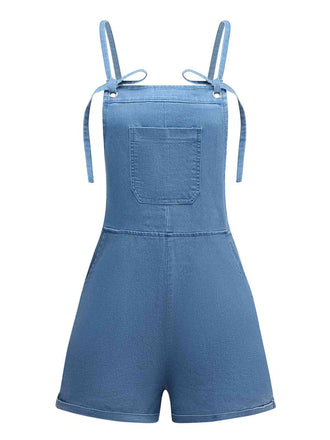 Blue 1950er Bogen Tie Denim Romper