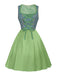 2PCS Grün 1950er Oktoberfest Dirndl Blumen Kleid & Stickerei Schürze