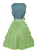 2PCS Grün 1950er Oktoberfest Dirndl Blumen Kleid & Stickerei Schürze