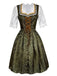 3PCS Grün 1950er Oktoberfest Dirndl Spitze Top & Jacquard Schleife Kleid