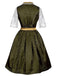 3PCS Grün 1950er Oktoberfest Dirndl Spitze Top & Jacquard Schleife Kleid