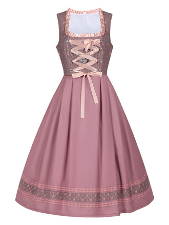 2PCS Nebelrose 1950er Oktoberfest Dirndl Blumen Satin Kleid & Schürze