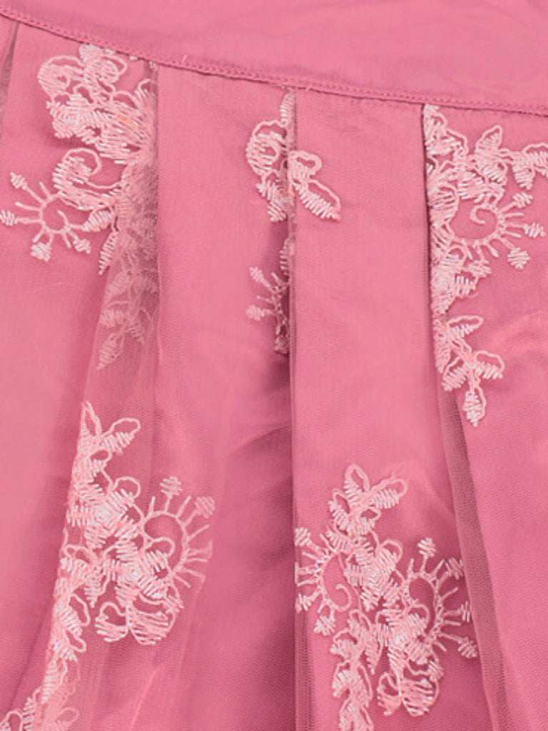 3PCS Rosa 1950er Oktoberfest Herzförmiger Hals Blumen Kleid & Schürze