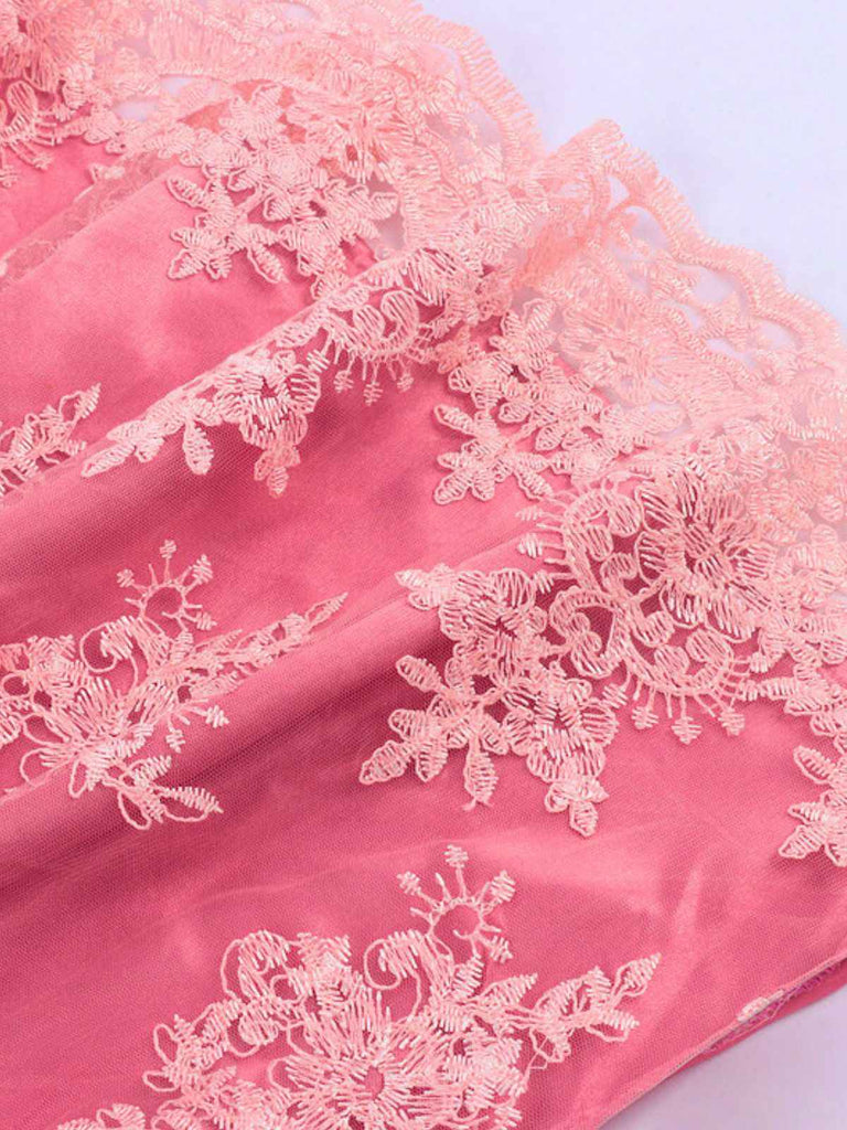 3PCS Rosa 1950er Oktoberfest Herzförmiger Hals Blumen Kleid & Schürze