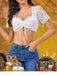Weiß 1950er Oktoberfest Spitze Patchwork Binden Crop Top