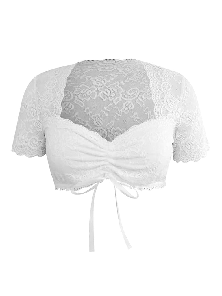 Weiß 1950er Oktoberfest Spitze Patchwork Binden Crop Top