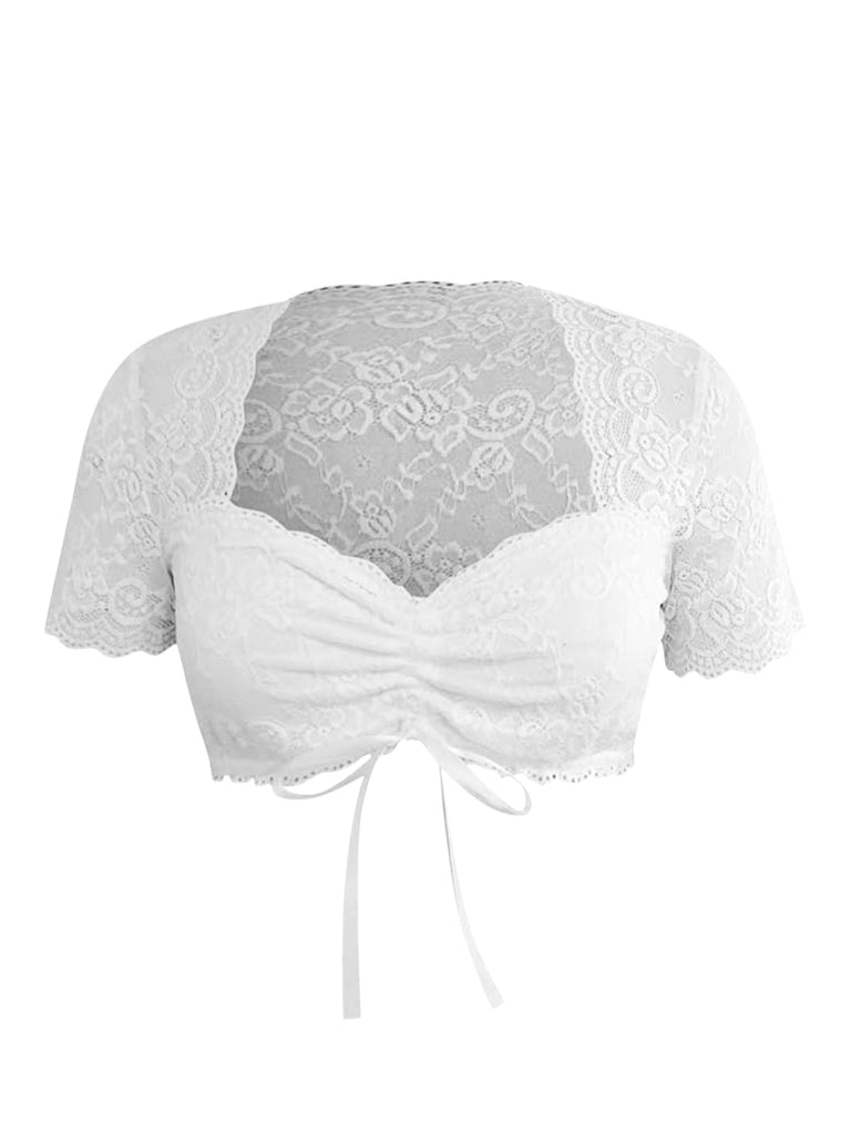 Weiß 1950er Oktoberfest Spitze Patchwork Binden Crop Top