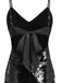 Schwarz 1930er Spaghetti Träger Zurückbinden Pailletten Kleid