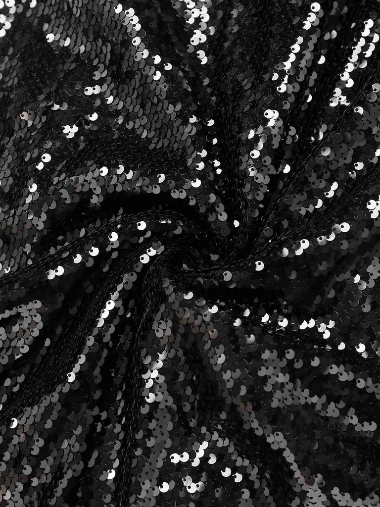 Schwarz 1930er Spaghetti Träger Zurückbinden Pailletten Kleid
