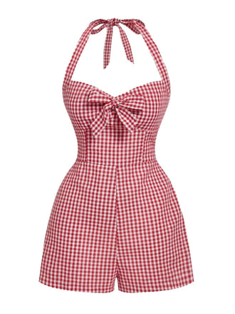 1950er Halter Gingham Plaids Bogen Romper