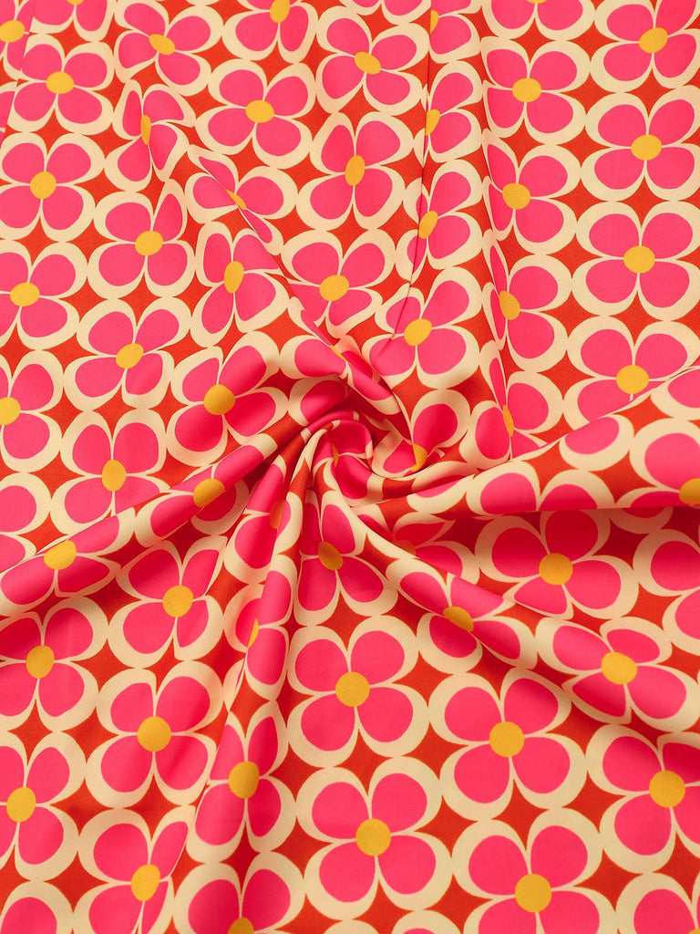 Orange 1960er Hippie Blumen Rundhals Kleid