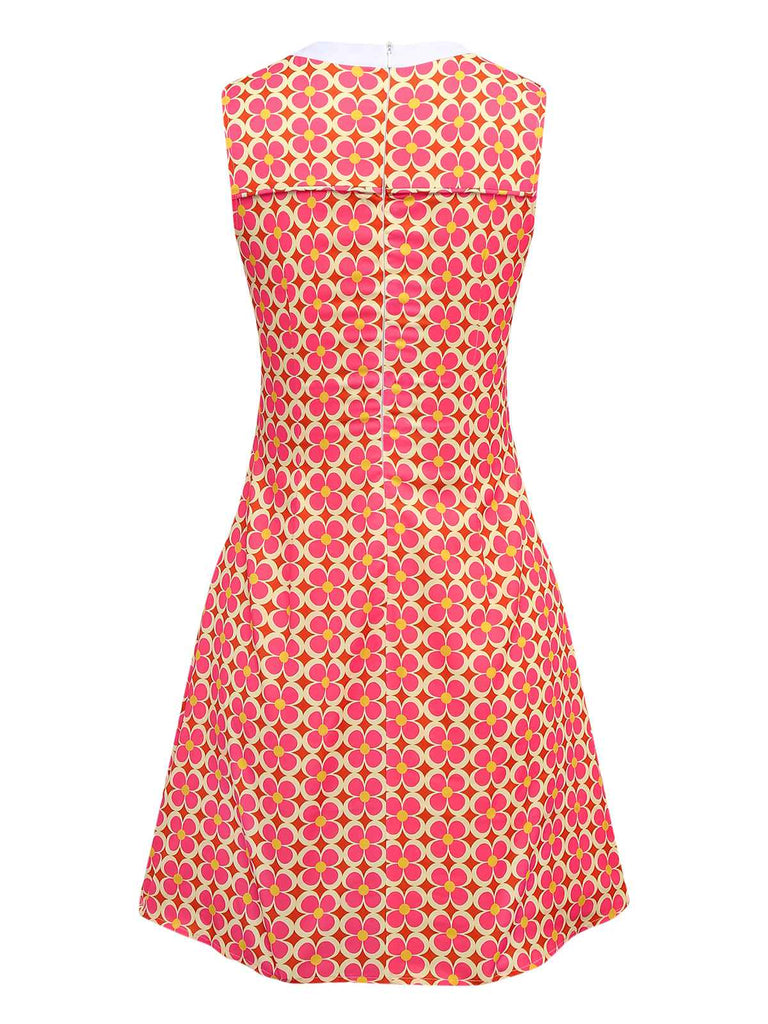 Orange 1960er Hippie Blumen Rundhals Kleid