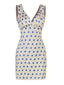 Blau & Aprikose 1960er Blumen Breiter Träger Tief V-Ausschnitt Kleid