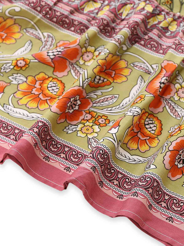 Grün 1970er Boho Style Schmetterling Blumen Kleid