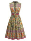 Grün 1970er Boho Style Schmetterling Blumen Kleid