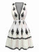Weiß 1970er Tief V-Ausschnitt Boho Blumen Kleid